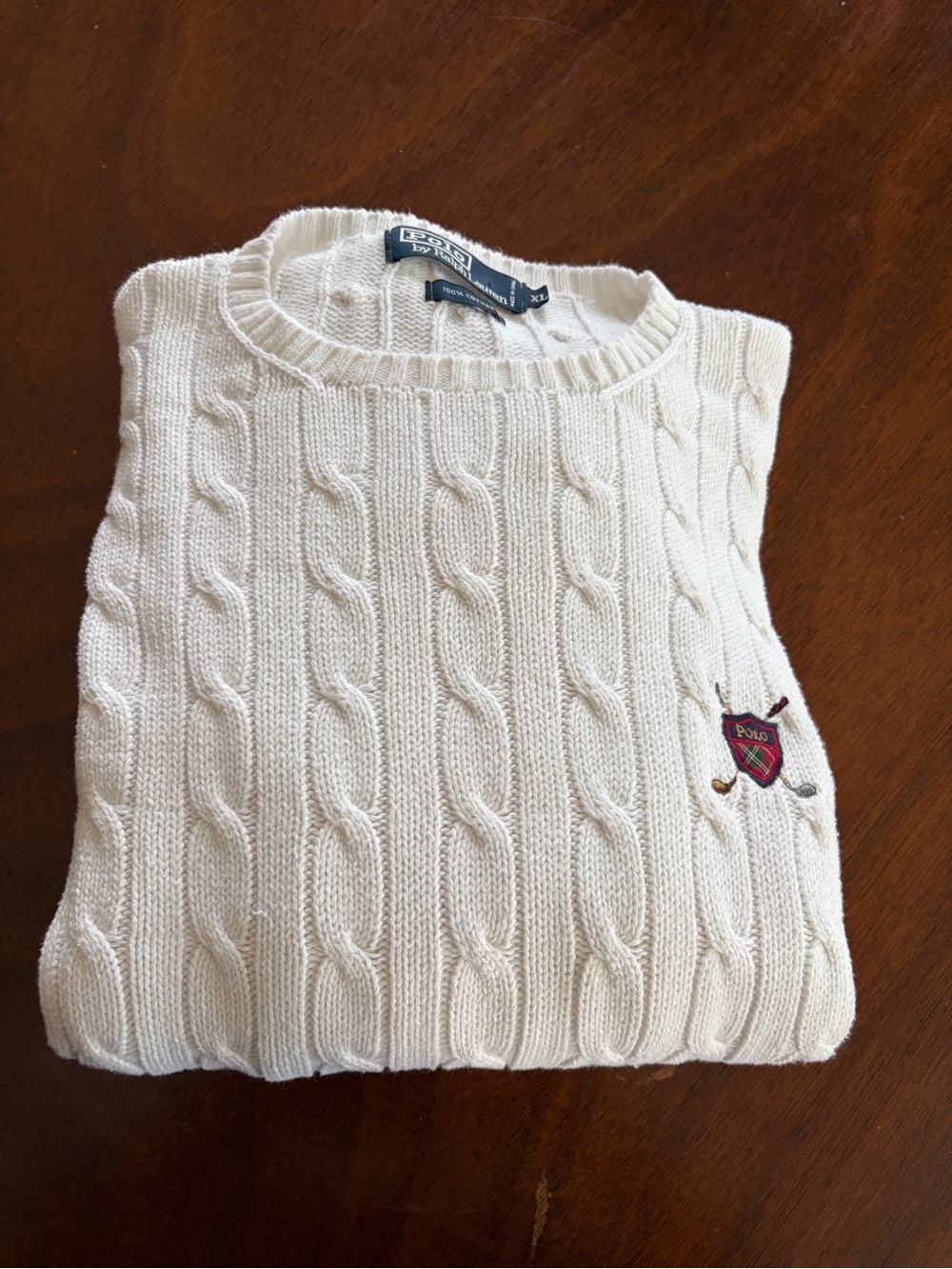 Polo Ralph Lauren White Cable Knit Sweater with Golf Crest Embroidered Patch- XL - Picture 8 of 8